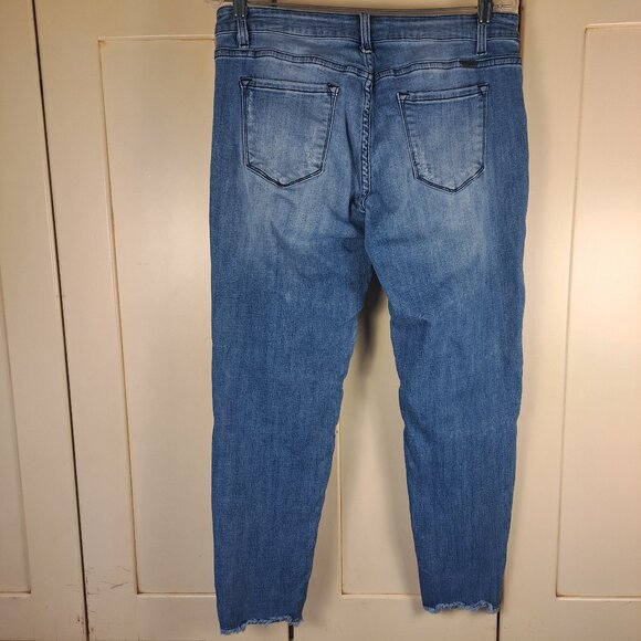 KanCan Lt Wash Distresses Embroidered Detail Fray Hem Skinny Jeans Sz 31 - Picture 10 of 14